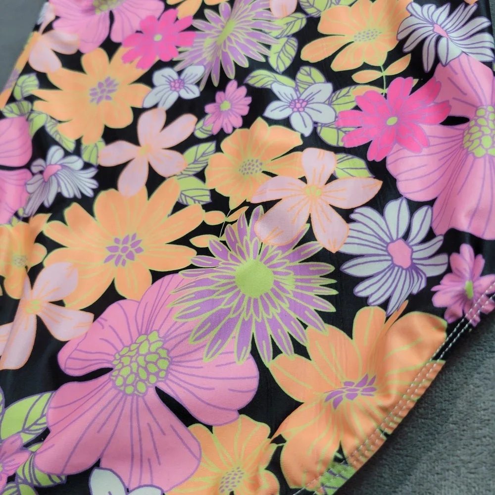 Wonder Nation‎ Girls Floral One Piece Swimsuit Ruffle Pink Orange Black Size 7-8